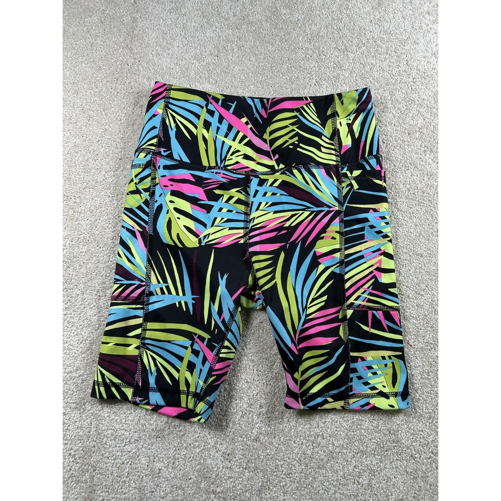 Athletic Works Bike Shorts Womens XS Extra Small Neon Palm Print Pockets Activew